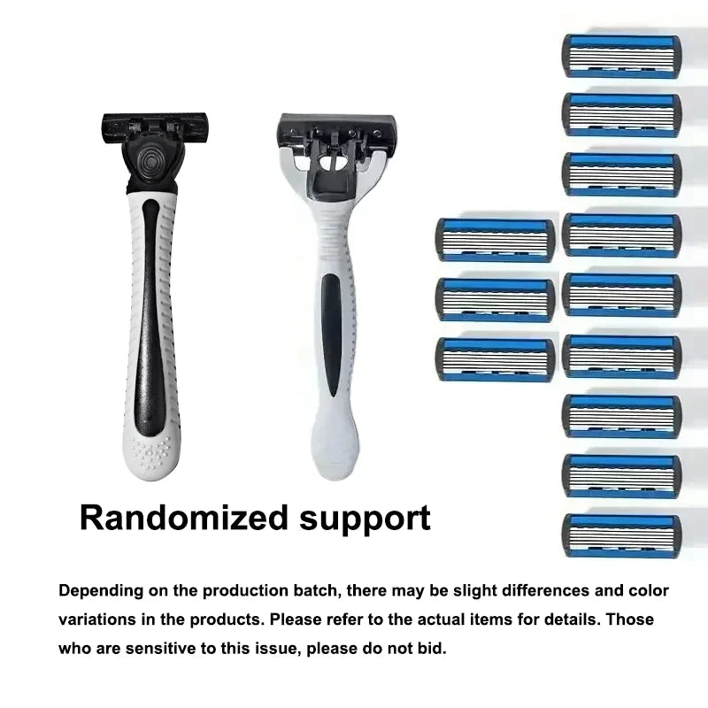 Men's Safety Razor Manual Stainless Steel 6-Layer Blade Hair Removal Tool Replaceable Razor Head Grooming Kit Zpaxo
