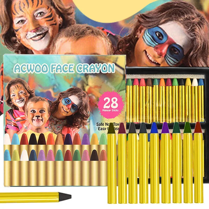 28/36 pcs Face & Body Paint Crayons Set,Non-Toxic Safe Makeup Sticks,Face & Body Painting Art Crayons kit For Mardi Gras Makeup Zpaxo