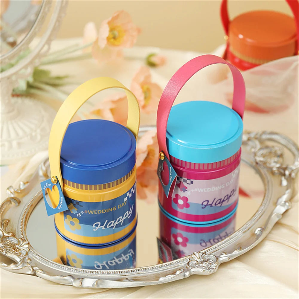 Round Tin Candy Box with Handle – Wedding & Party Gift Tin