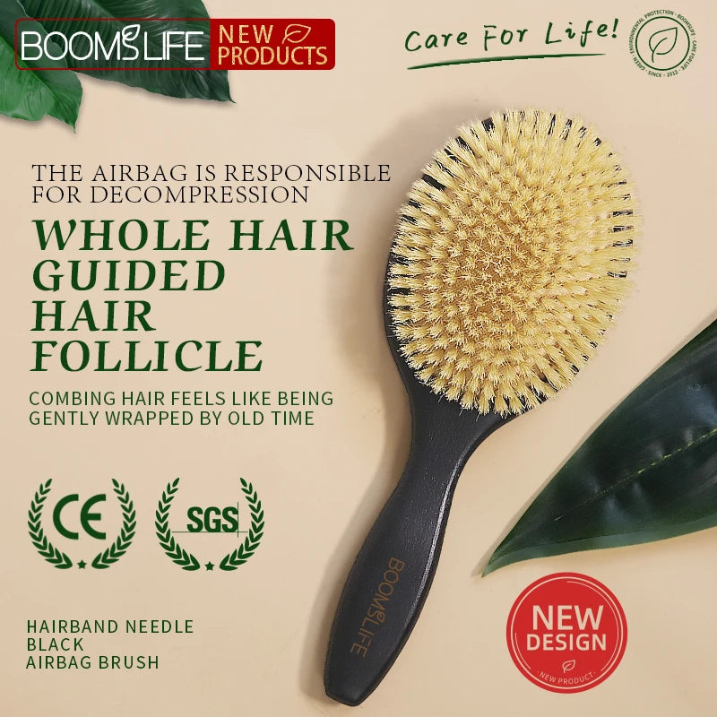 BOOMSLIFE Soft Boar Bristle Hair Brush Women Custom Massage Sclap HairBrush USA Oak Wood Hair Comb for Hair Barber Accessories Zpaxo