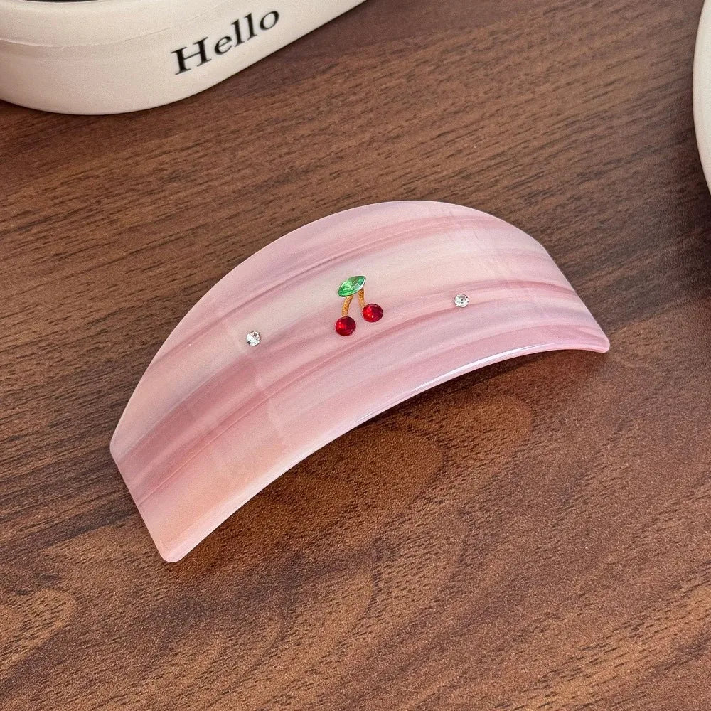 New Diamond-Studded Acetate Hair Claw Butterfly Shape Floral Pattern Hair Clip Sweet Style Elegant Shark Clip Back-Head Updos Zpaxo Pink Spring Clip