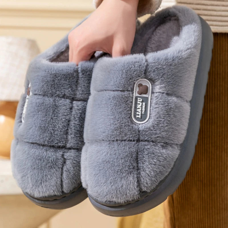 Big 50 51 Winter Slippers Women Men Thick Sole Indoor Home Warm