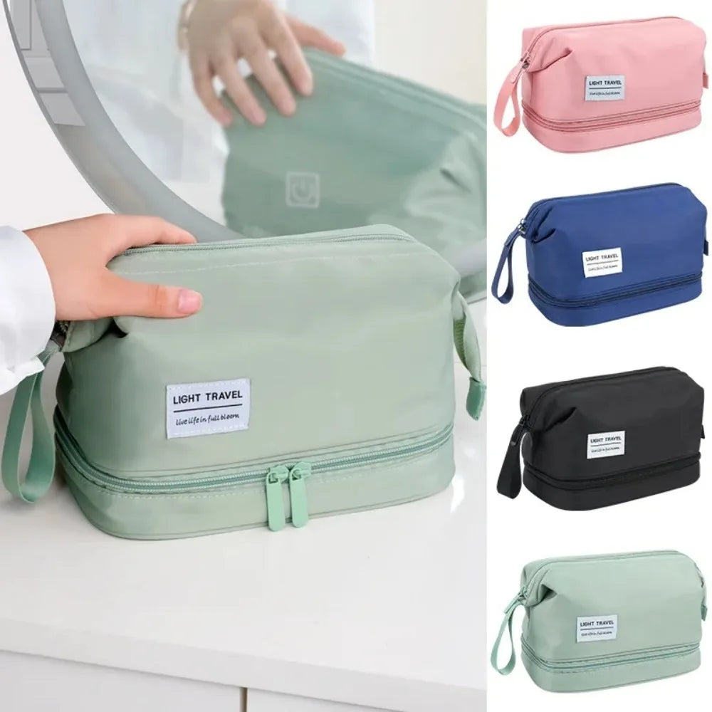 Double Layer Makeup Bag Large Capacity Cosmetic Toiletry Organizer