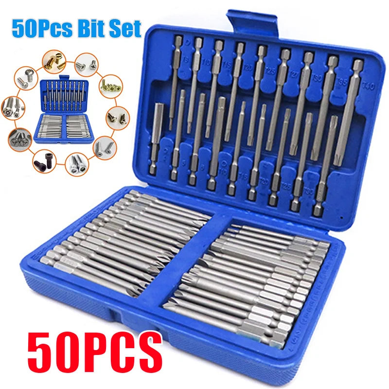 50 Extra Long Reach Bit Security Screwdriver Bits Torx Star Hex