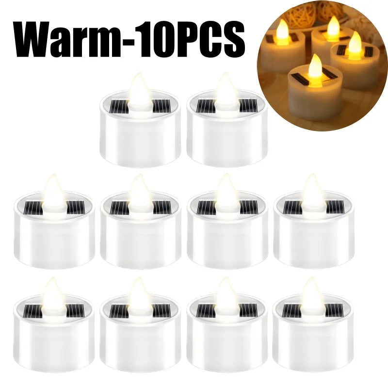 High-quality Reusable Flameless Flickering LED Solar Tealight Candles Zpaxo Warm-10PCS