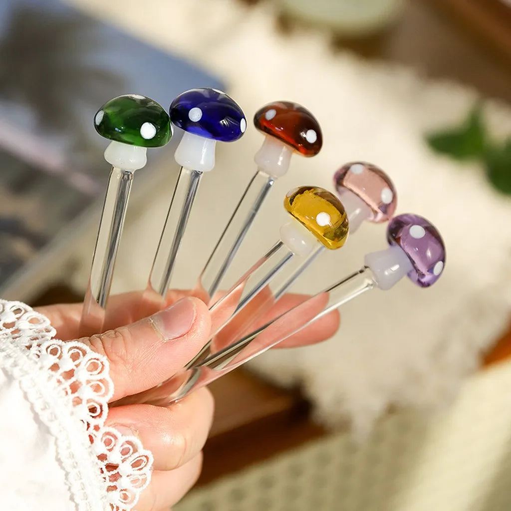 3D Mushroom Glass Spoon – Heat-Resistant Coffee & Tea Stirrer