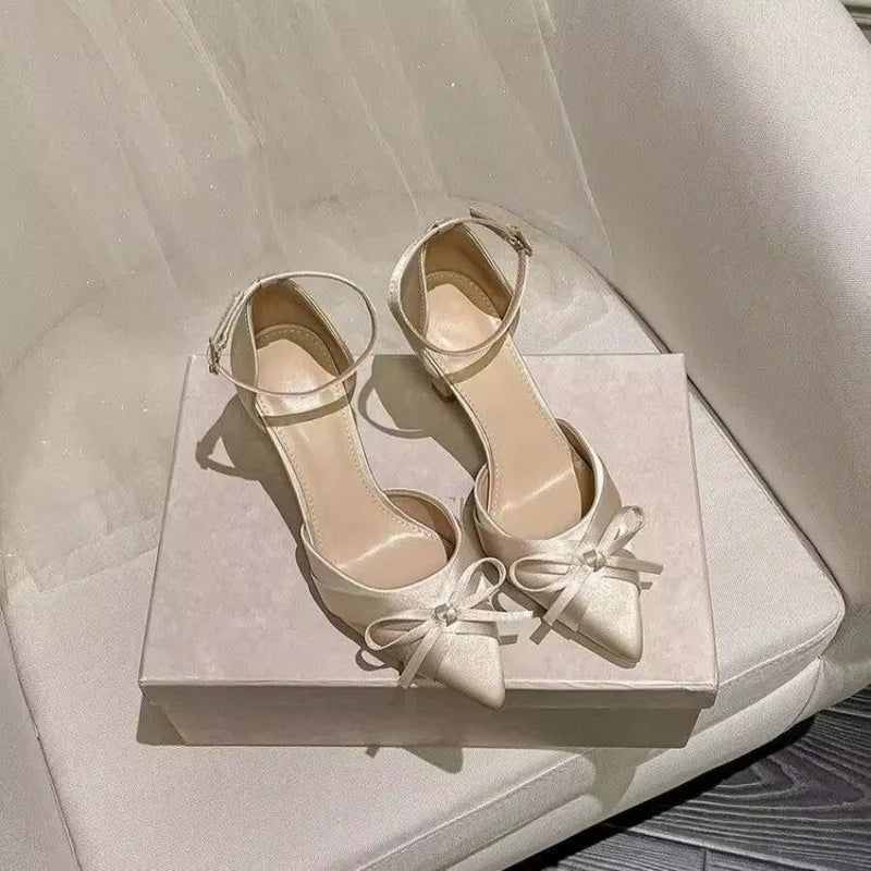 Women Pumps White Wedding Shoes Bride Luxury Satin Butterfly-knot