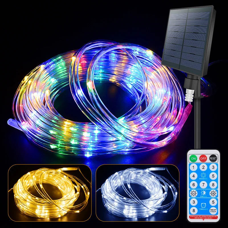 Solar String Lights Fairy Leather Thread Lamp RGB Warm White 8 Mode Zpaxo