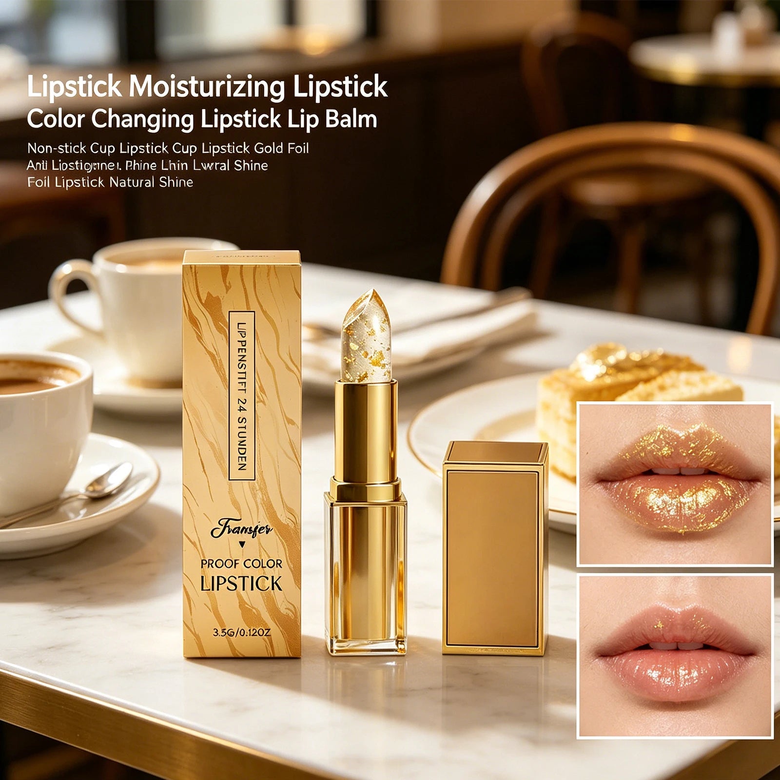 Gold Foil Color Changing Lip Balm Hydrating Moisturizer Light Texture Natural Lip Gloss Exfoliate Prevent Dry Crack Plump Lip Zpaxo