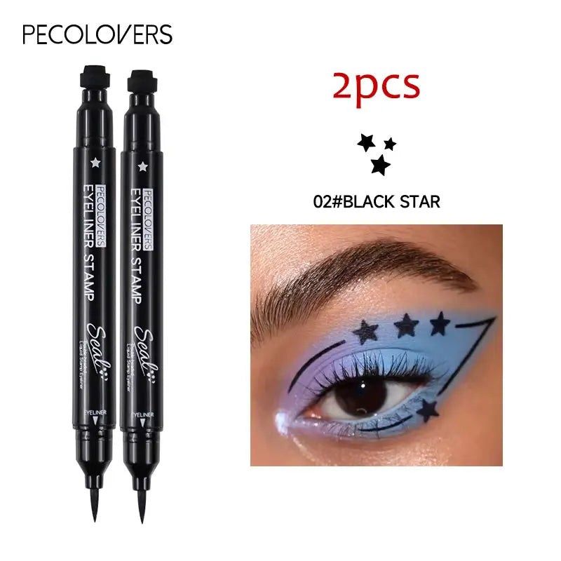 Star Liquid Eyeliner Black Moon Stamp Eye Liner Pencil 2 in 1 Waterproof Long-lasting Easy Applying Eye Eyeliner Pen Makeup Zpaxo 02-2pcs