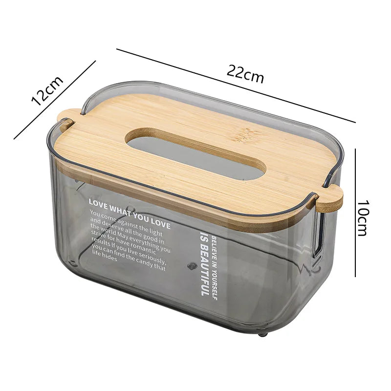 Nordic Transparent Tissue Box with Bamboo Lid | Minimalist