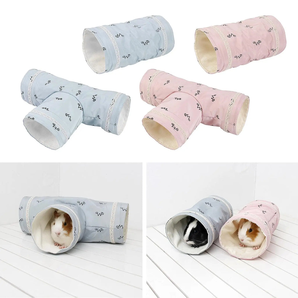 Mini Hamster Guinea Pig Tunnel 2-Way/3-Way Toy Pet Cages Hedgehog Tube House Cave Small Animals Rat Mouse Toy Pet Supplies Zpaxo Pink 29x10x10CM