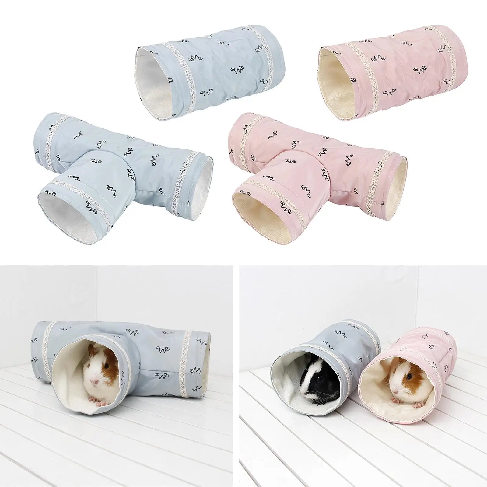 Mini Hamster Guinea Pig Tunnel 2-Way/3-Way Toy Pet Cages Hedgehog Tube House Cave Small Animals Rat Mouse Toy Pet Supplies Zpaxo Pink 29x10x10CM