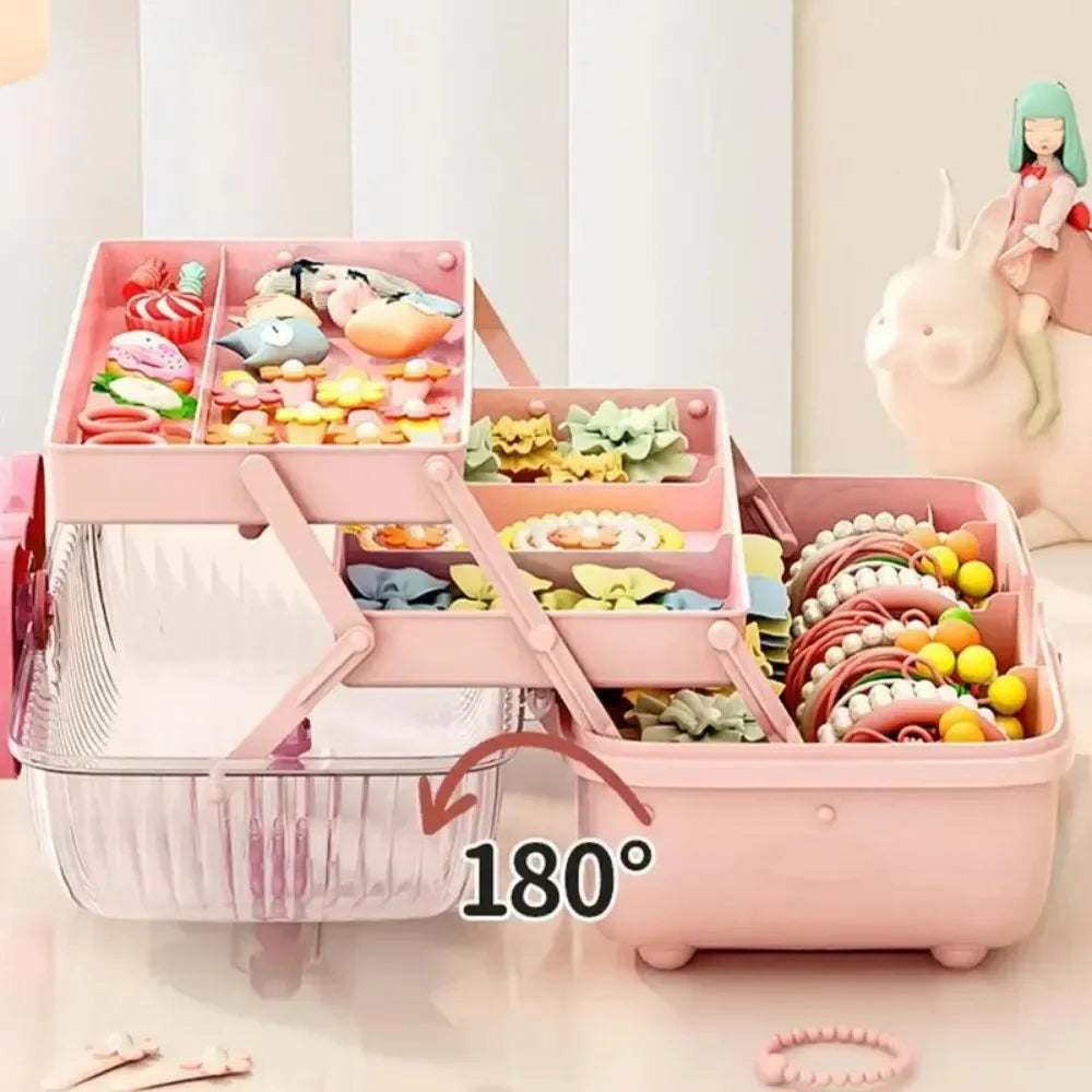 Fashion cosmetic storage box, bowknot multi-layer storage box, handheld desktop storage container, made of sturdy plastic. Zpaxo