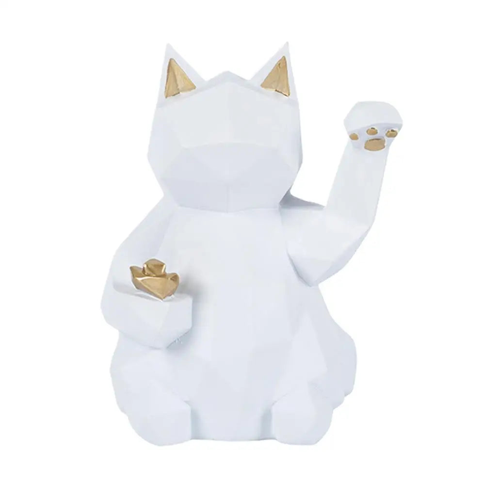 Luck Cat Geometric Resin Waving Desk Fortune Decor Home Office