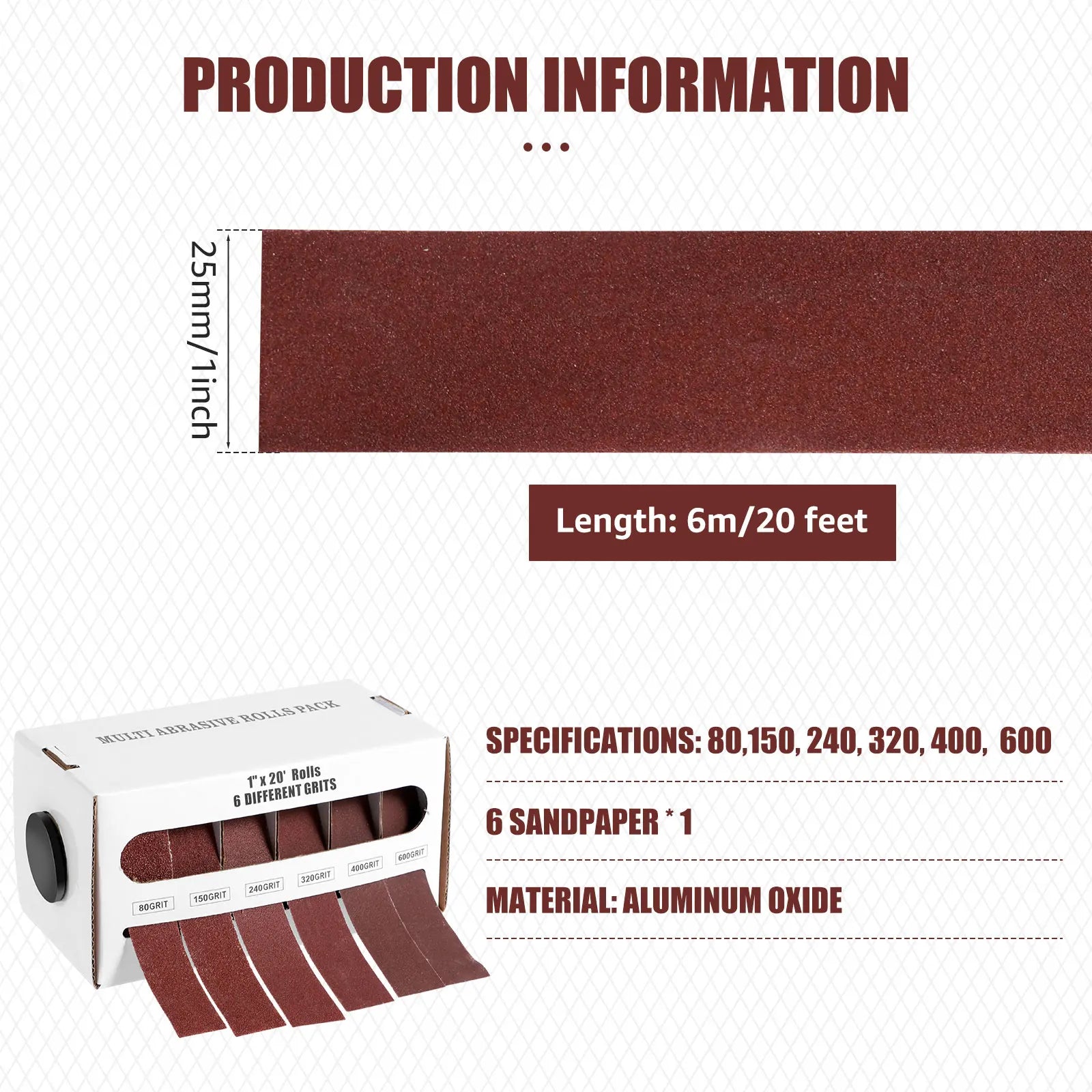 5/6 Roll Grits Sandpaper 6M Dry Grinding Emery Sanding Belt 20ft Abrasive Paper Pack with Dispenser Cloth for Metal Polishing Zpaxo 6 volumes
