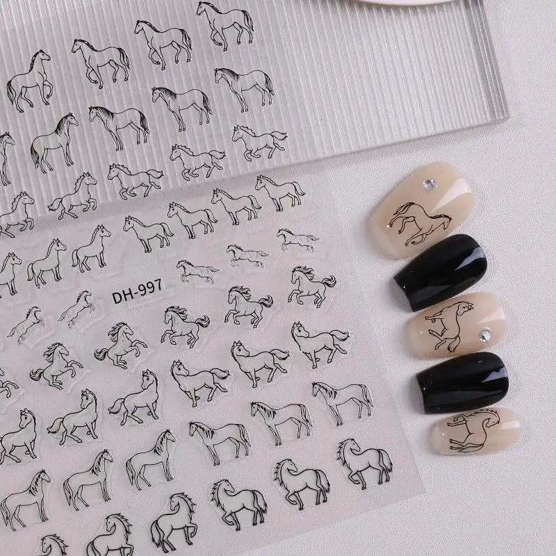 Cute Cartoon Minimally Hand-painted Pony Nail Stickers Embossed DIY Zpaxo