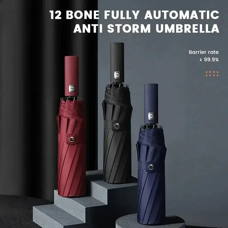 12 Bone Black Glue Fully Automatic Umbrella Thick Durable Three-Fold UV Resistant Folding Design for Protection And Style Zpaxo