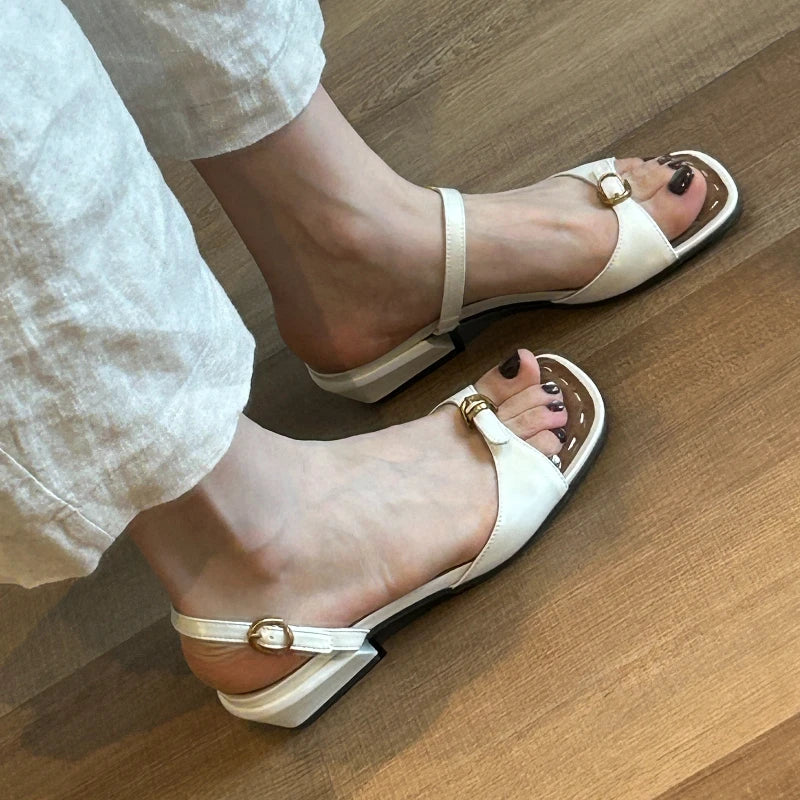 Square Open Toe Women's Vintage Hollow Out Breathable Mid Heel Zpaxo