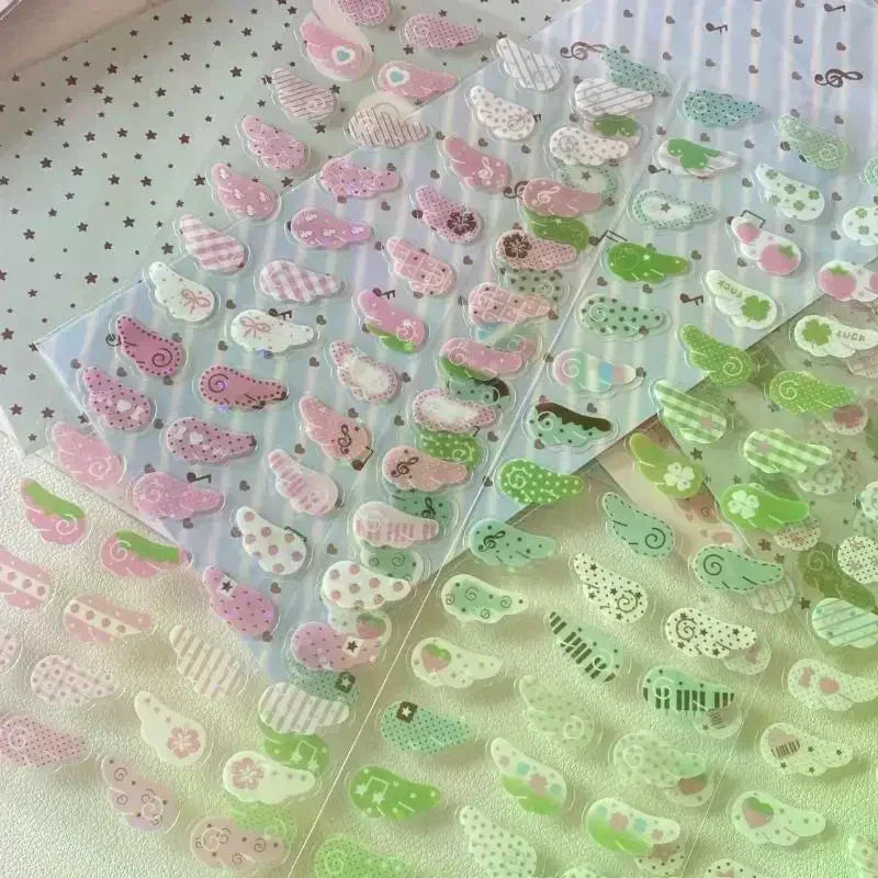 1/4Pcs Wings Love Strawberry Clover Star Sparkling Flash Film Stickers Phone Camera Vintage Scrapbooking Decoration Sticker Zpaxo