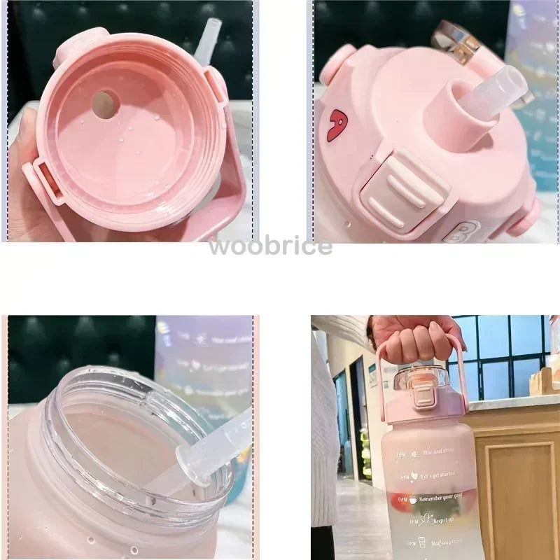1-3PCS Sports Water Bottle for Running Drinking Bottle 2L Motivational with Time Marker Stickers Portable Reusable Plastic Cups Zpaxo