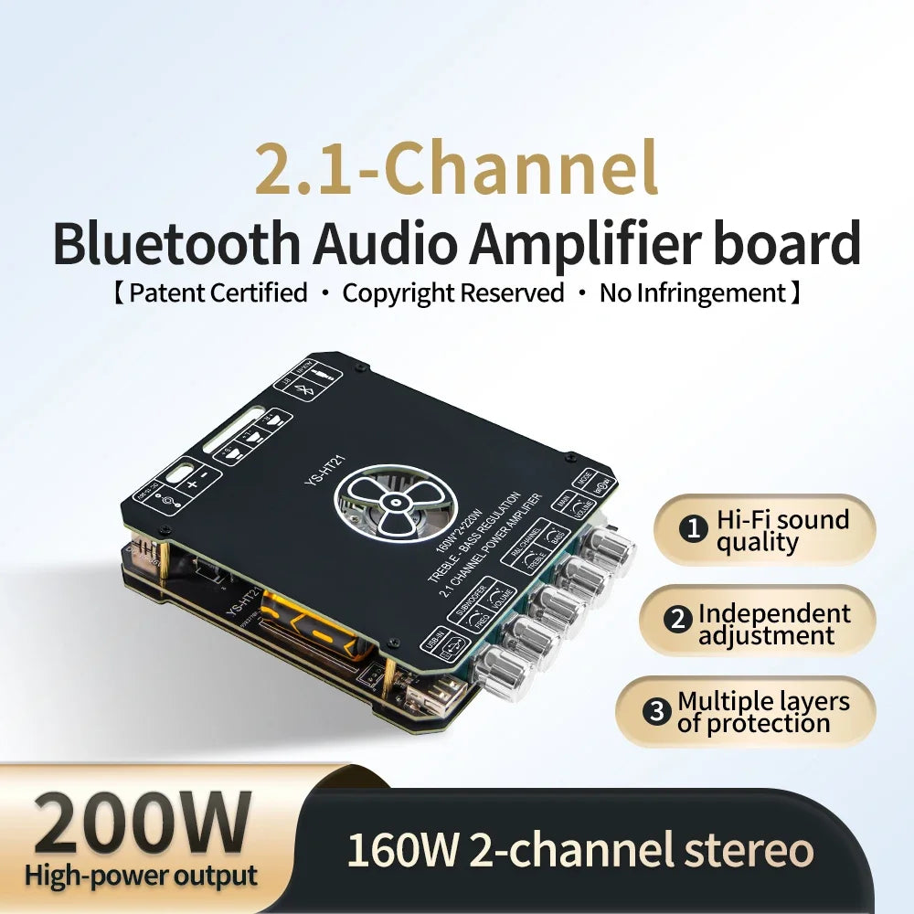 Bluetooth-compatible 2.1 Channel 160W*2+220W Digital Audio Power Amplifier Module High And Low Tone Subwoofer Sound DC15-36V/5A Zpaxo