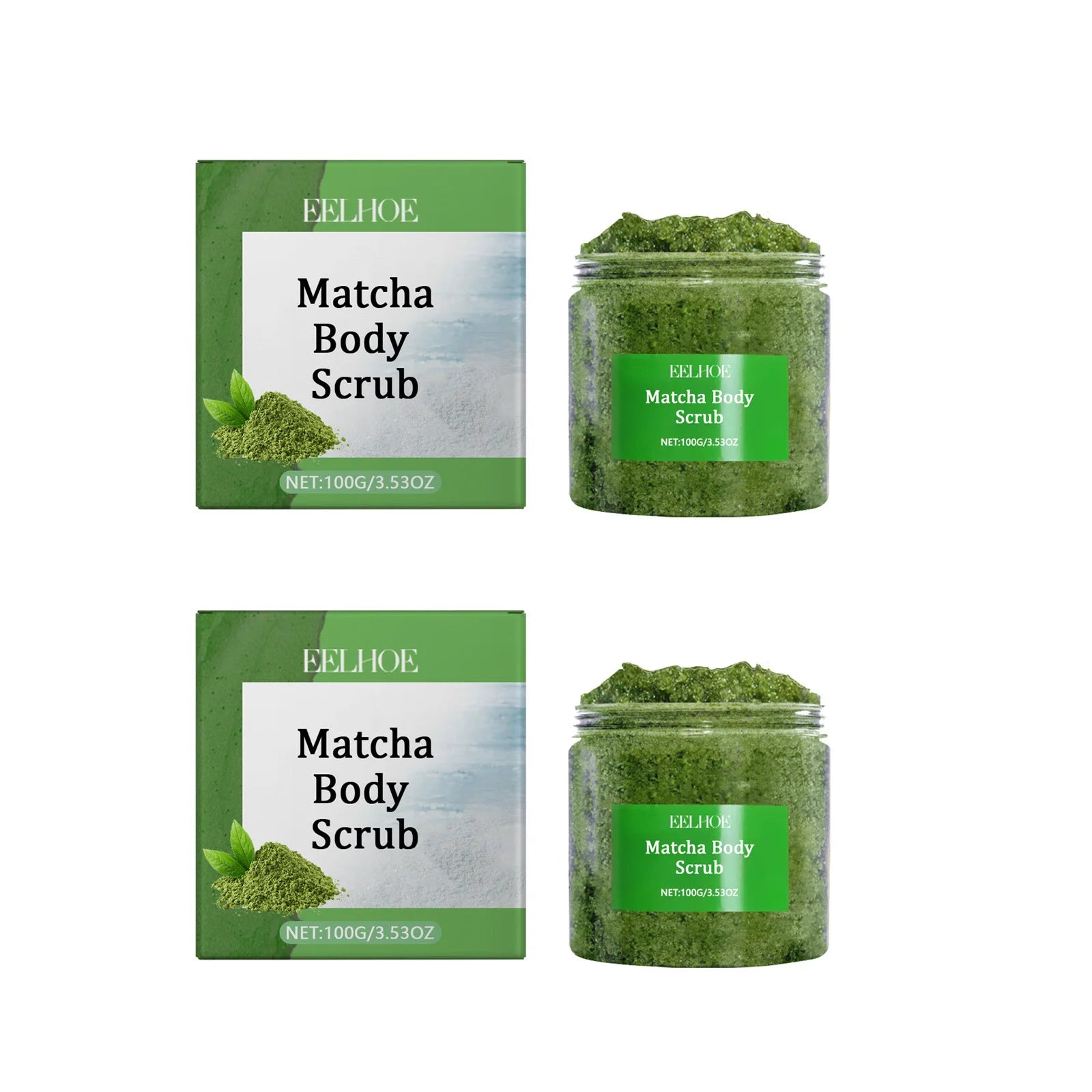 Eelhoe Matcha Sea Salt Body Scrub – Exfoliate & Brighten Skin Body Scrub Zpaxo 2 x 100g Boxed