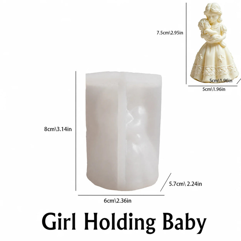 3D Mother & Baby Silicone Mold – Candle Soap Plaster DIY Craft Silicone Craft Mold Zpaxo Ivory