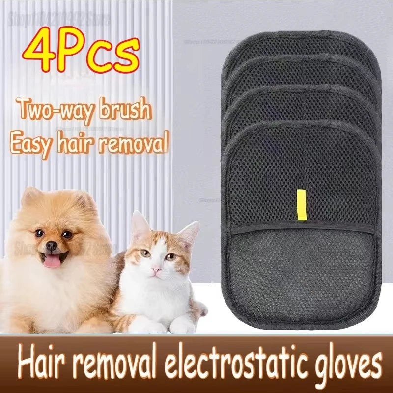 Pet Hair Remover Brush Kitten Hair Remover Gloves Deshedding Brush Glove for Dog Cat Double-Sided Fur Hair Cleaning for Carpet Zpaxo 4PCS