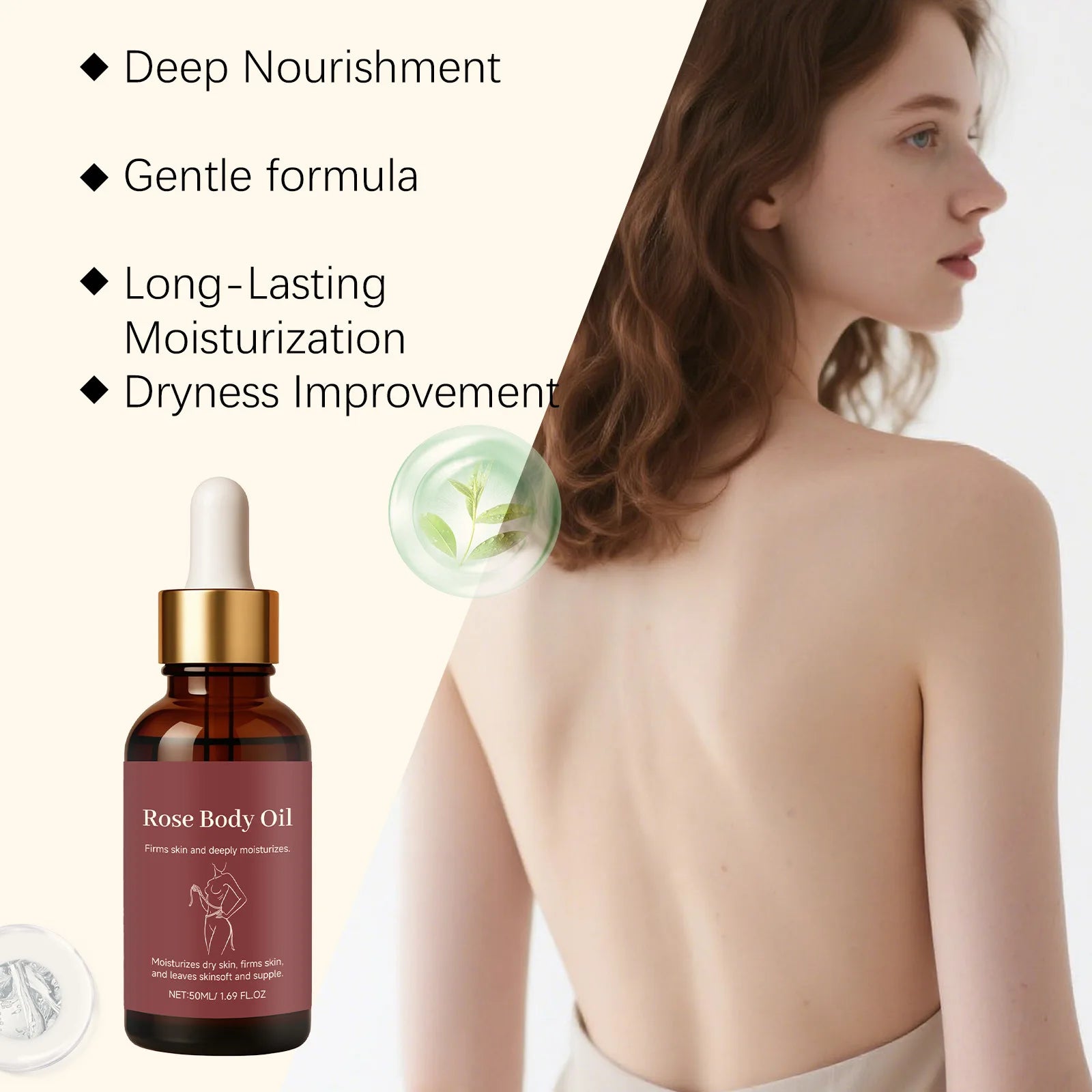 Rose Body Essential Oil Serum – Nourishing & Moisturizing 50ml Body Oil Serum Zpaxo