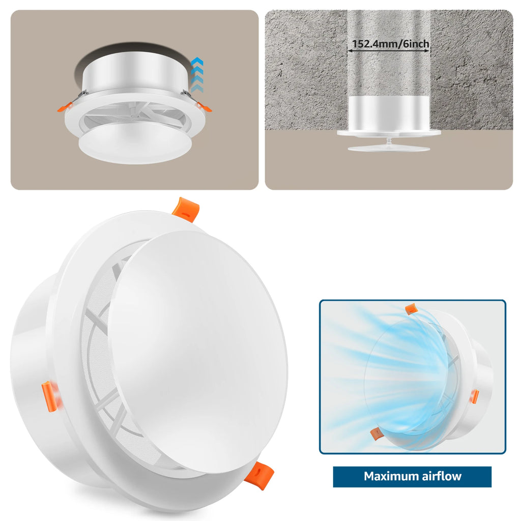 Round Vent Cover with Adjustable Panel & Removable Mesh Screen ABS Ceiling Diffuser for HVAC, Bathroom, Kitchen, Wall and Duct A Zpaxo