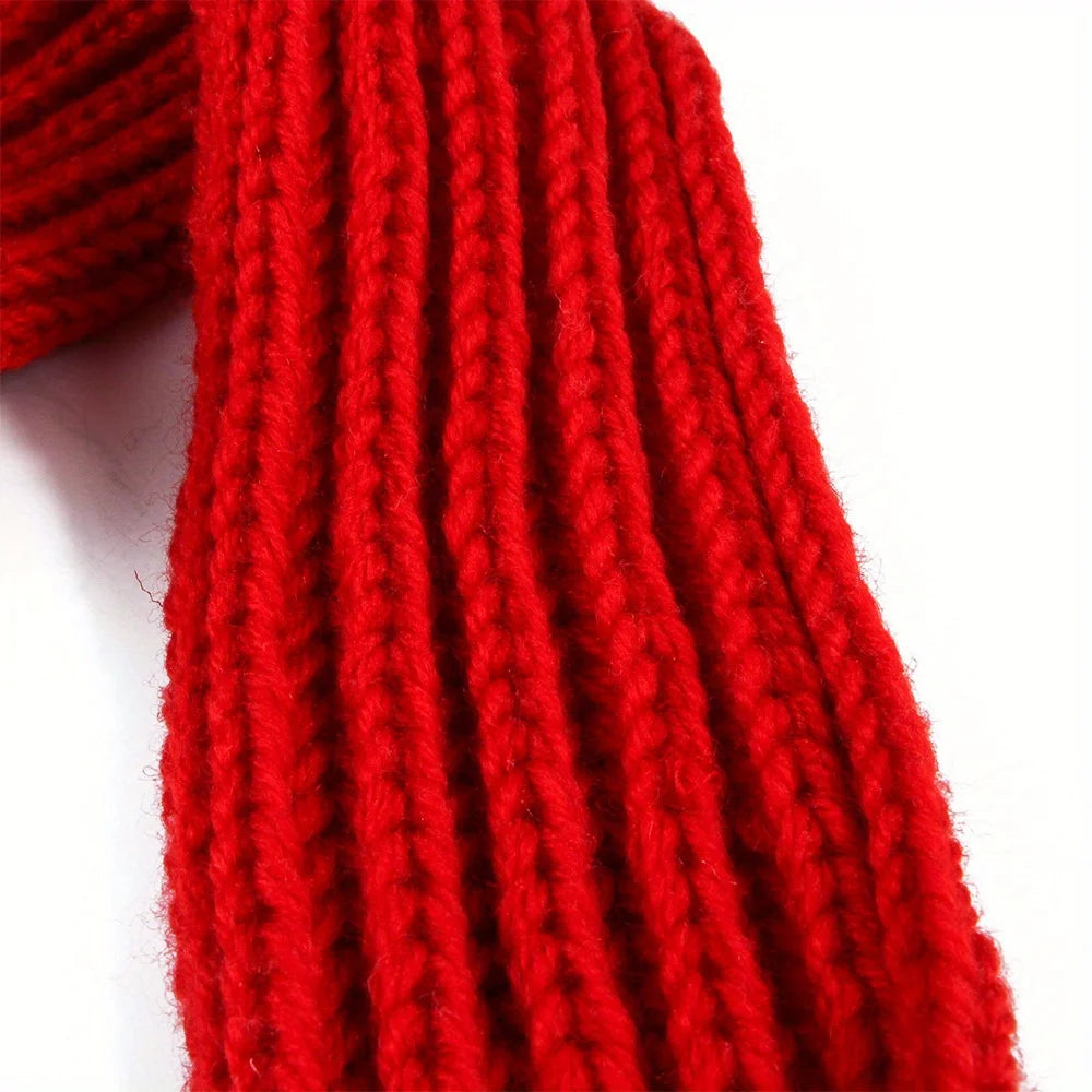 Dog Knitted Scarf Red Knit Scarves Pompom Neck Warmer Bandana