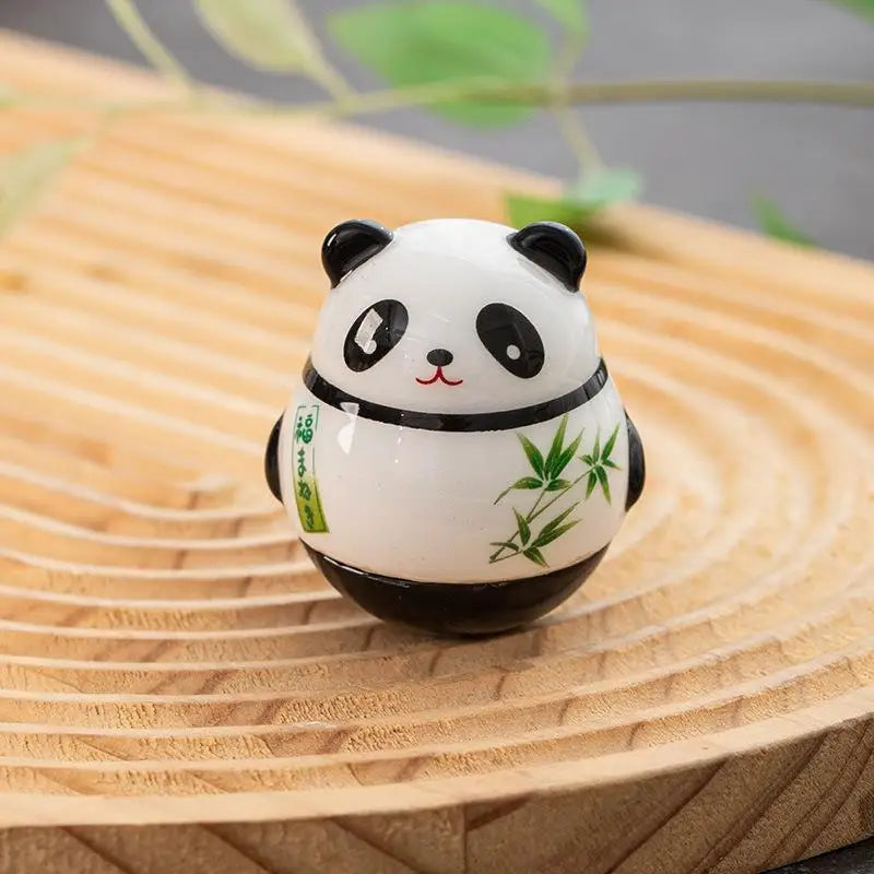 Japanese Ceramic Panda Doll Crafts Tumbler Toy Lucky Charm Fortune Zpaxo