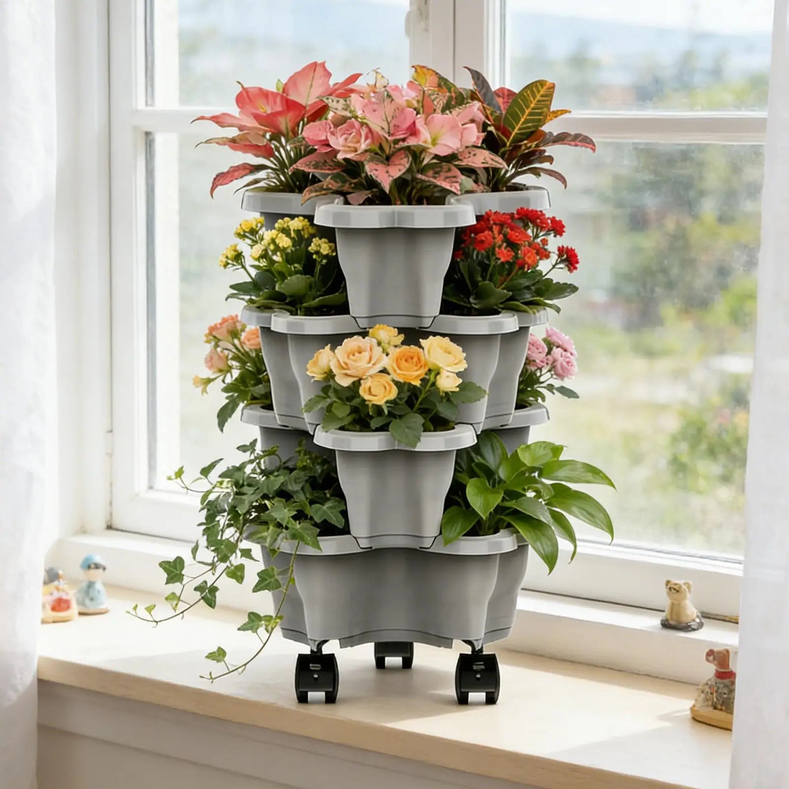 Stackable Vertical Garden Planter Tower – 4/5 Tier with Casters Vertical Garden Planter Zpaxo