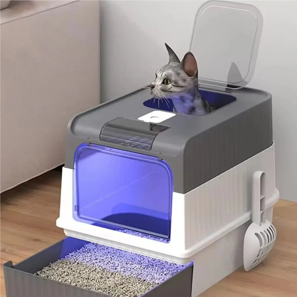 Fully Enclosed Cat Litter Box UV Sterilizatio Cat Toilet Oversize Rechargeable Sterilizing Deodorant Litter Box Pet Bedpans Zpaxo