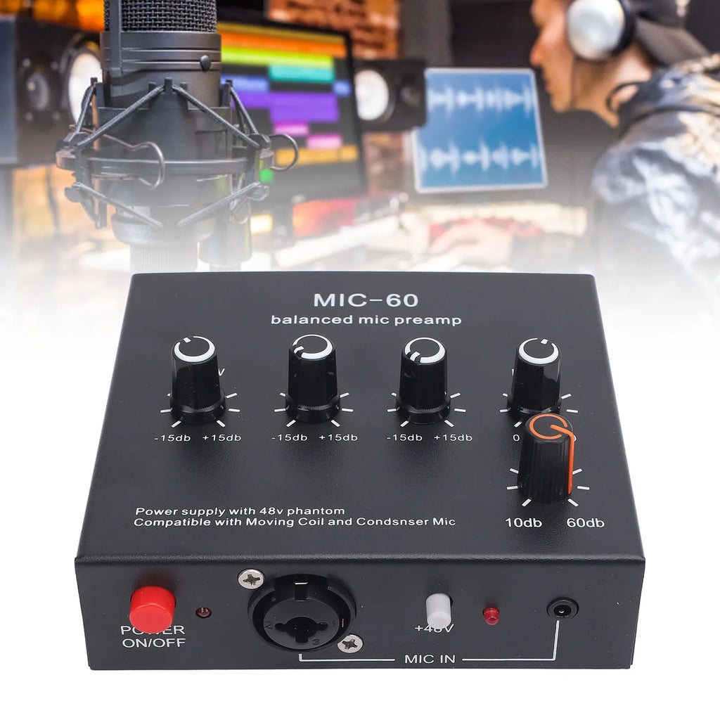 Balanced Mic Preamp 60db Gain Portable Enhance Sound Aluminum Alloy