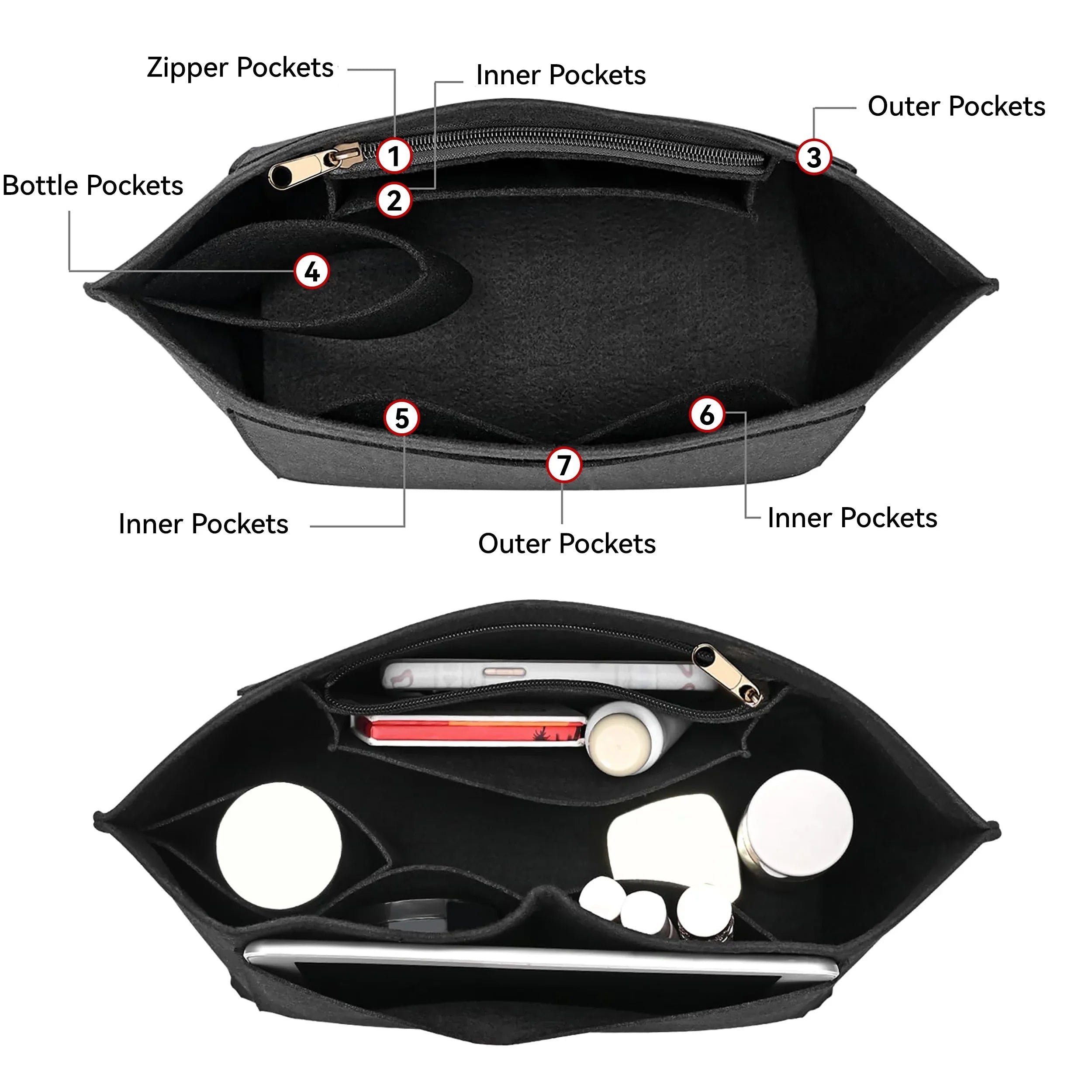 Felt Insert Bag Fits For Longchamp Handbag Liner Bag Felt Cloth Makeup Bag Support Travel Portable Insert Purse Organizer Zpaxo