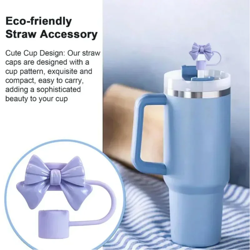 New Cute Bow Straw Cap Covers Silicone Straw Toppers Cap For Stanley Cups Accessories Straw Dust Cap For 10mm Diameter Straws YU Zpaxo