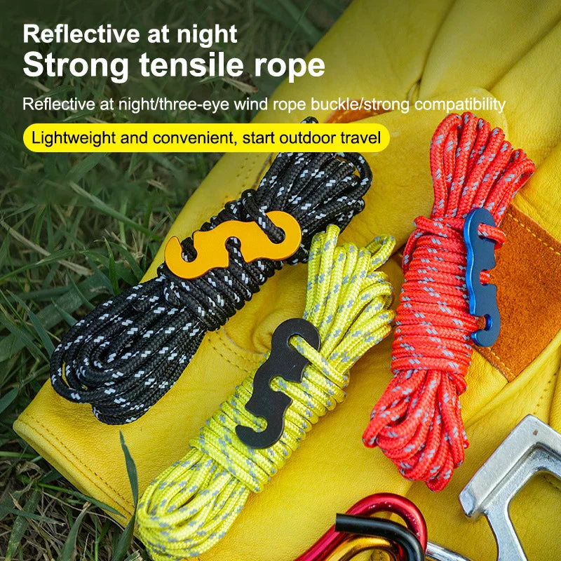 Camping Ropes Outdoor Reflective Tent Rope Reinforced Windproof Ropes With Buckle For Tent Tarp Canopy Accessories Zpaxo