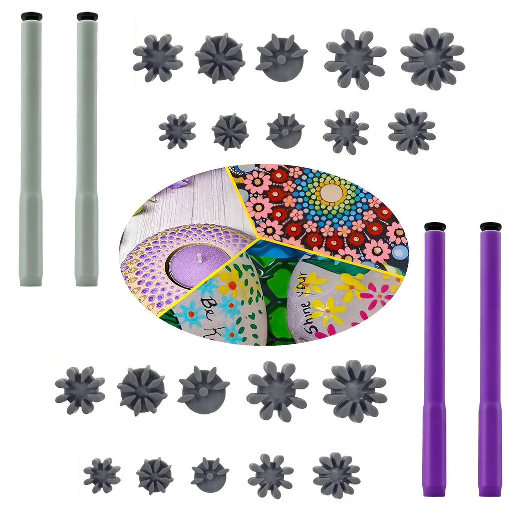 Petal-shaped mandala stamping Dot Painting Tools Set, including 10 stamp heads and two stamping pens; interchangeable stamping Zpaxo