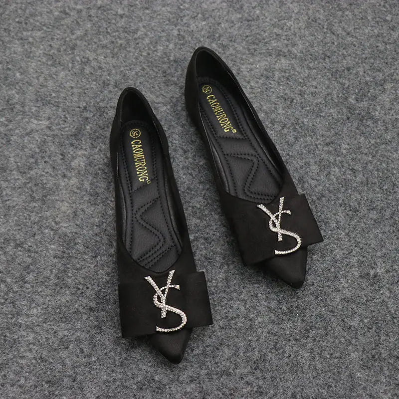 Pointed flat shoes for women spring autumn 2023 new shallow cut rhinestone flat heel versatile suede comfortable ladies' shoes Zpaxo