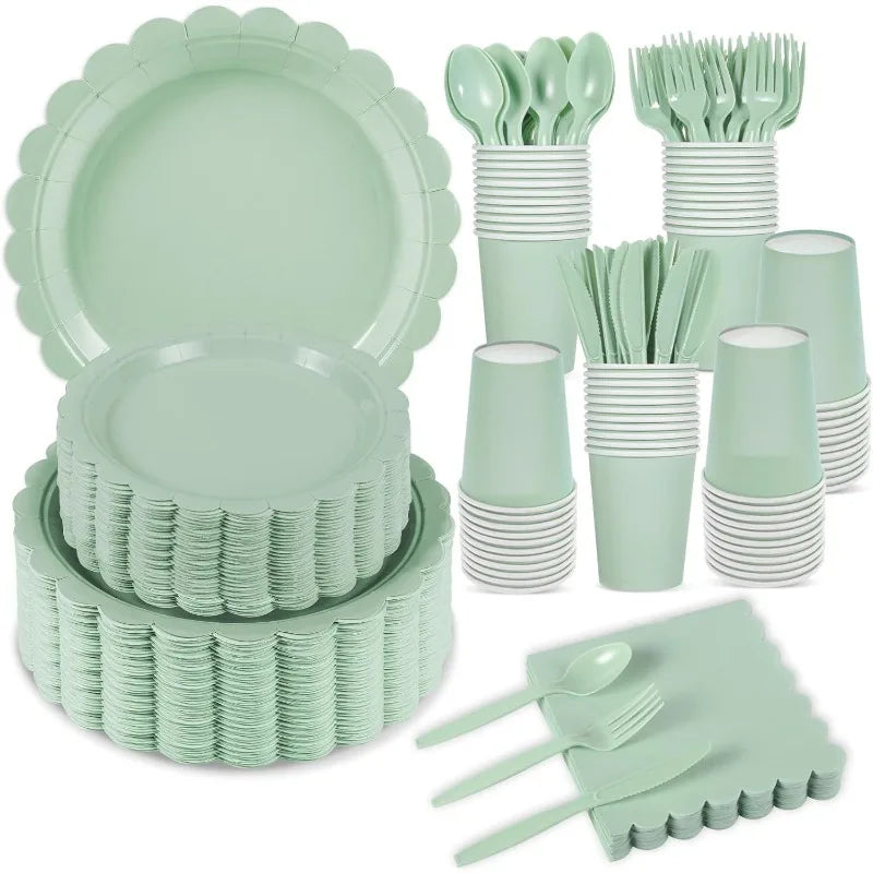 2025 New 175 PCS Lace Disposable Paper Plate Paper Cup Party Supplies Set Disposable Dining Plate for 25 People Zpaxo