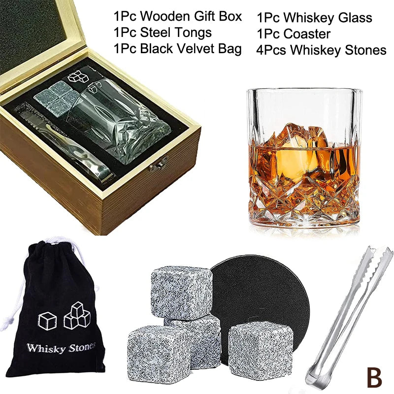 Father'S Day Gift For Men Whiskey Stones Set 8 Pcs Granite Ice Cubes+ 2 Pcs Cups For Whisky In Wooden Bottle Box Present For Dad Zpaxo B