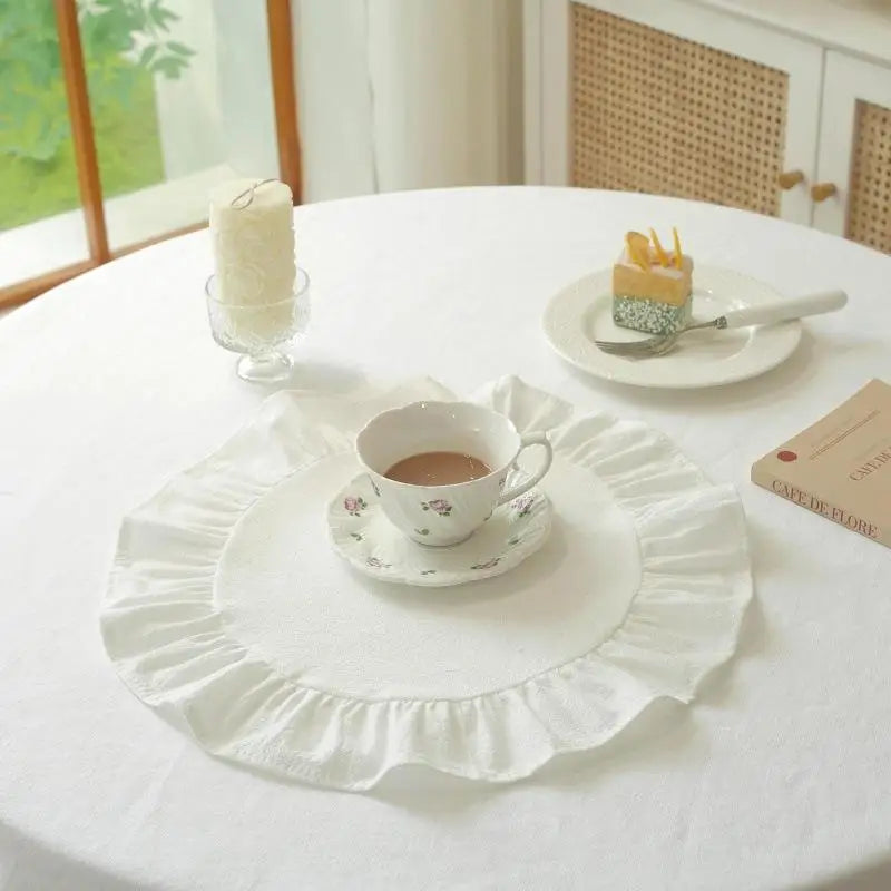 Pink Blue Stripe Ruffle Placemat Set Cute Table Decor For Kitchen Dining Room Br Zpaxo A5