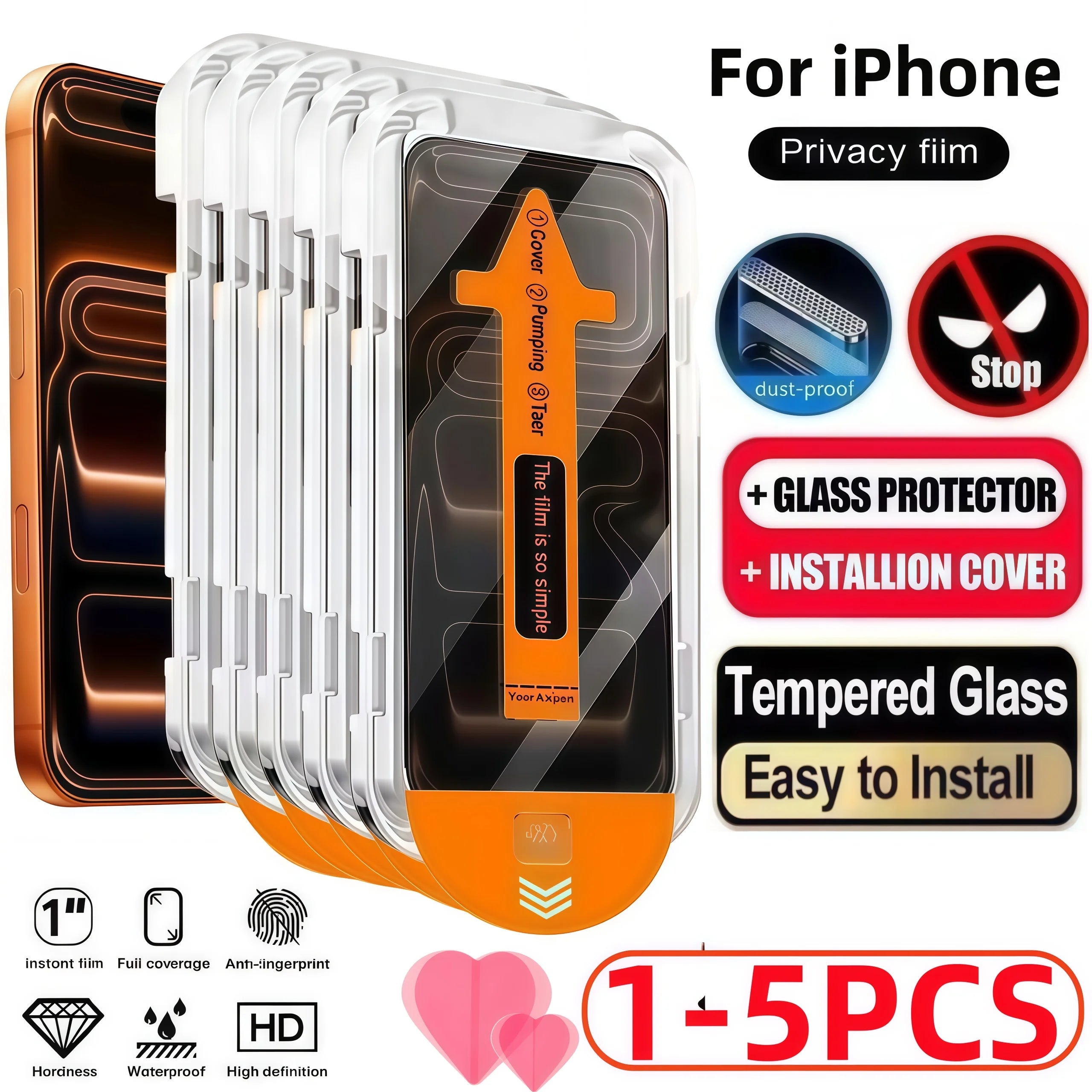1- Privacy Screen Protector Dust Installation Iphone 15 14 13 12 11