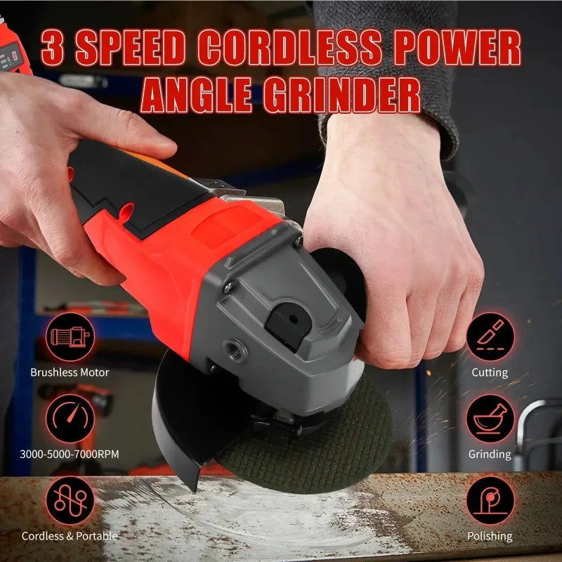 Fit Milwaukee 18V Battery Brushless Angle Grinder 3 Gears 100