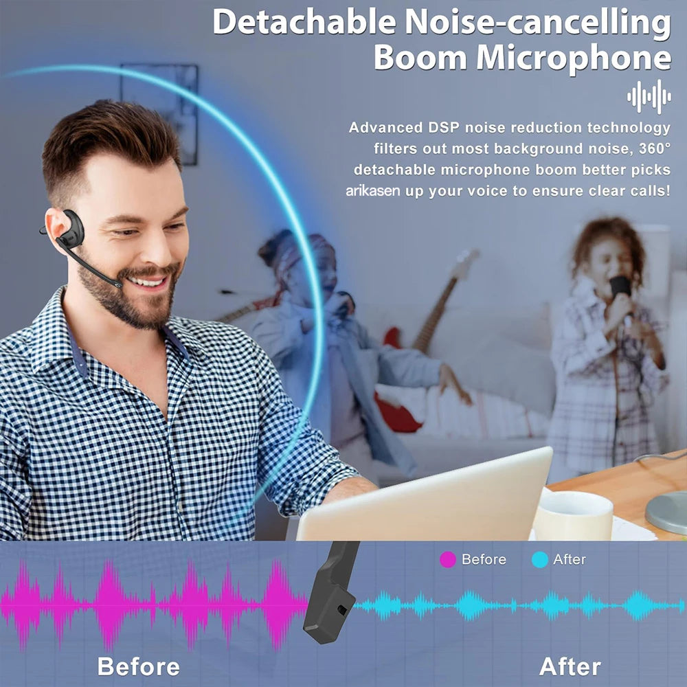 Open Ear Headphones Mic Bluetooth Headset AI Noise Cancellation