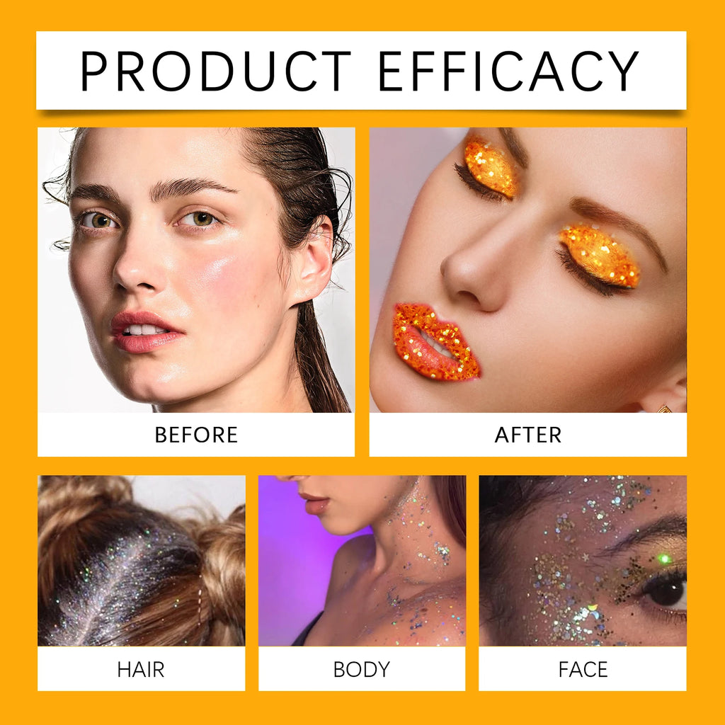 EELHOE Glitter Gel Lightweight Non-Sticky Easy To Wash Long-Lasting Brilliance Enhance Charm For Both Skin Hair Costume Party Zpaxo