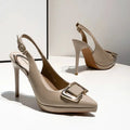 Summer Women's Pointed Closed Toe Comfortable Metal Buckle Zpaxo nude 34