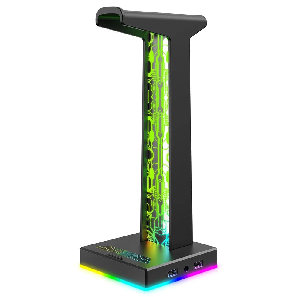 RGB Gaming Headphone Stand – 10 Lighting Modes, USB & Audio Port Headphone Stand Zpaxo Black